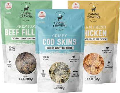 Canine Cravers Single Ingredient Dog Treats – Premium Beef Fillets - Human Grade Air Dried Hypoallergenic Pet Food – Grain, Gluten, and Soy Free – 100% All Natural - 5.3 oz