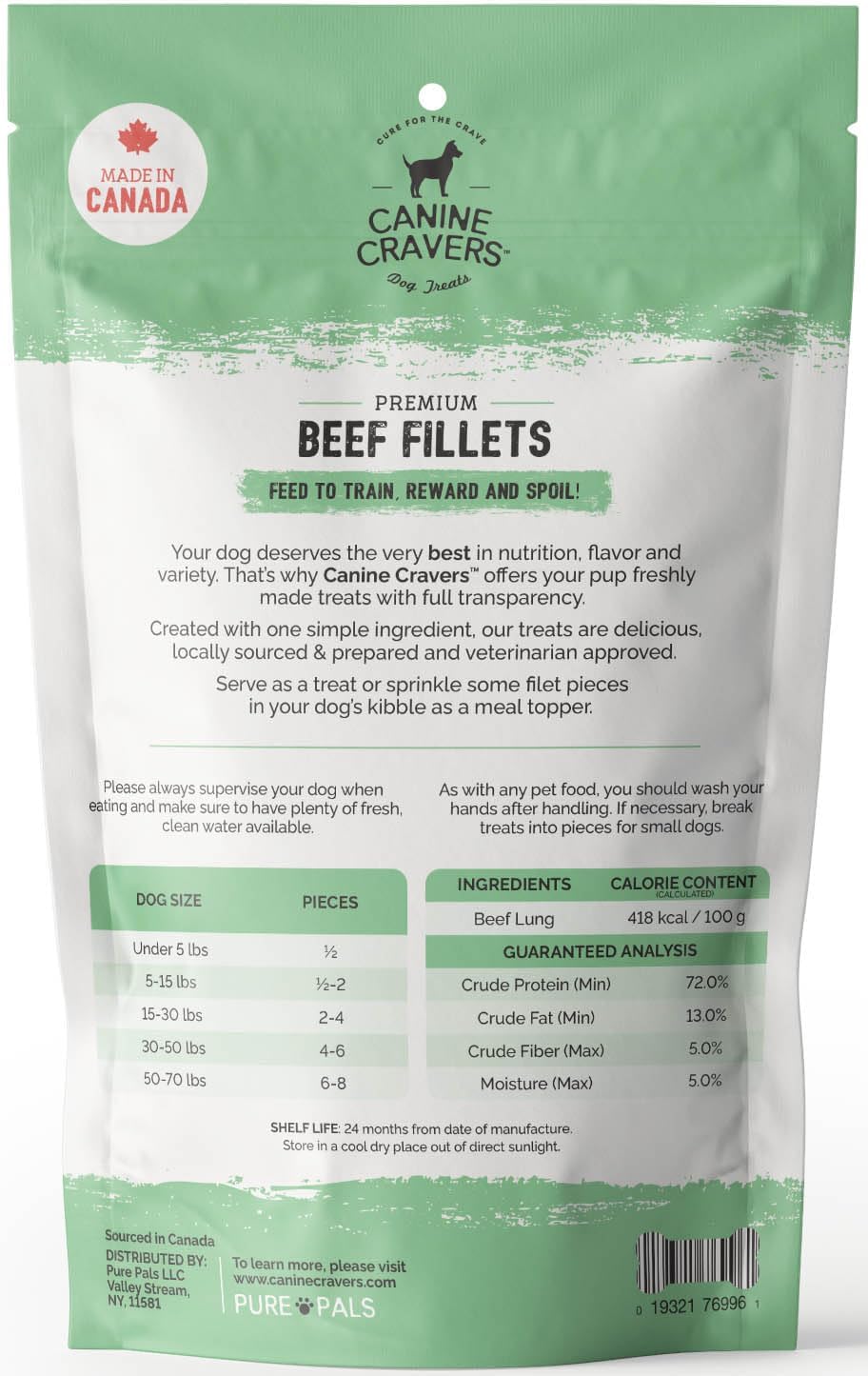 Canine Cravers Single Ingredient Dog Treats – Premium Beef Fillets - Human Grade Air Dried Hypoallergenic Pet Food – Grain, Gluten, and Soy Free – 100% All Natural - 5.3 oz