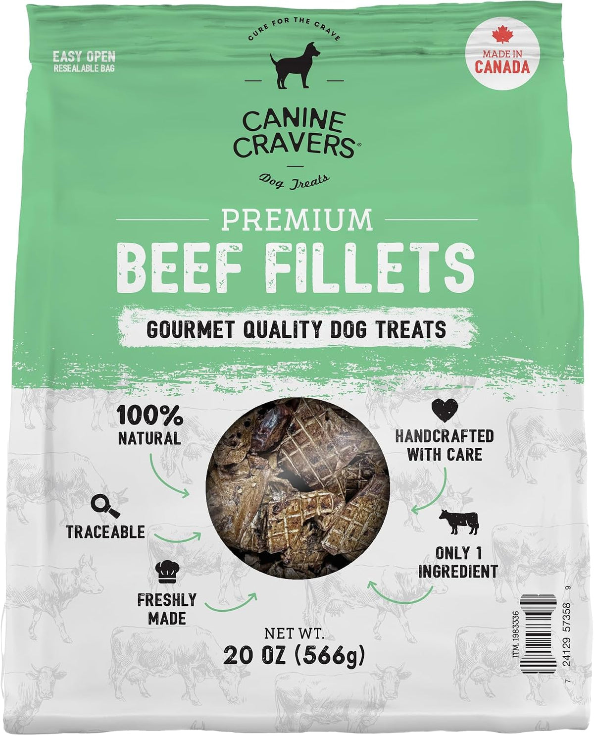 Canine Cravers Single Ingredient Dog Treats – Premium Beef Fillets - Human Grade Air Dried Hypoallergenic Pet Food – Grain, Gluten, and Soy Free – 100% All Natural - 5.3 oz