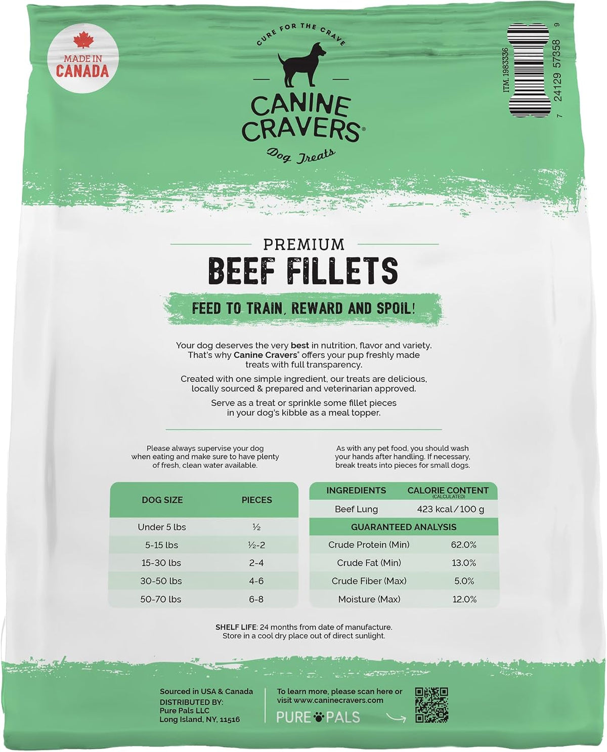Canine Cravers Single Ingredient Dog Treats – Premium Beef Fillets - Human Grade Air Dried Hypoallergenic Pet Food – Grain, Gluten, and Soy Free – 100% All Natural - 5.3 oz