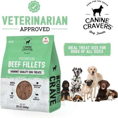 Canine Cravers Single Ingredient Dog Treats – Premium Beef Fillets - Human Grade Air Dried Hypoallergenic Pet Food – Grain, Gluten, and Soy Free – 100% All Natural - 5.3 oz
