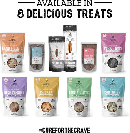 Canine Cravers Single Ingredient Dog Treats – Premium Beef Fillets - Human Grade Air Dried Hypoallergenic Pet Food – Grain, Gluten, and Soy Free – 100% All Natural - 5.3 oz