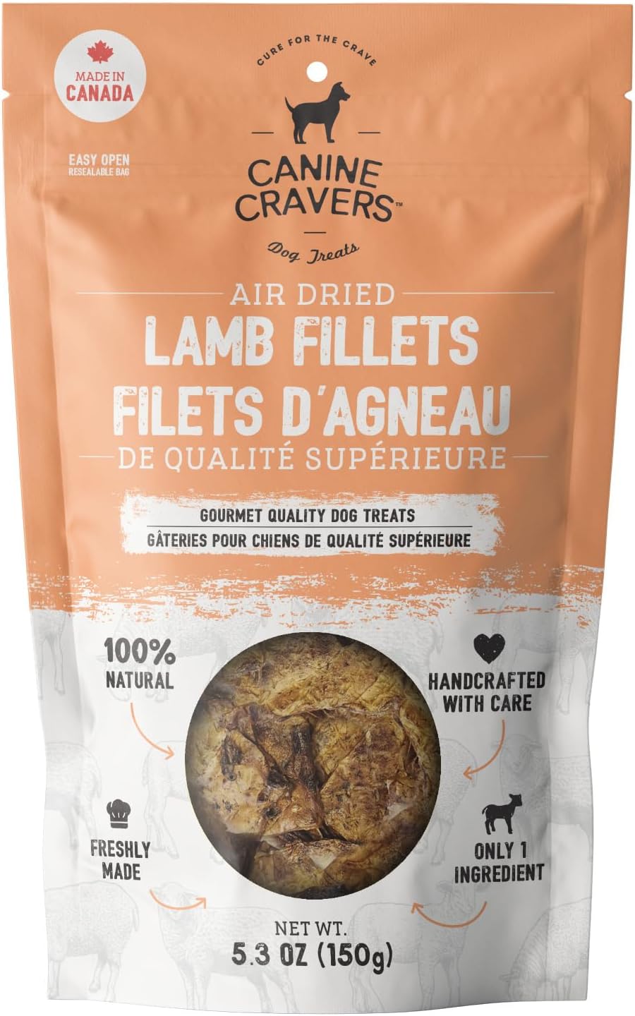 Canine Cravers Single Ingredient Dog Treats – Premium Beef Fillets - Human Grade Air Dried Hypoallergenic Pet Food – Grain, Gluten, and Soy Free – 100% All Natural - 5.3 oz