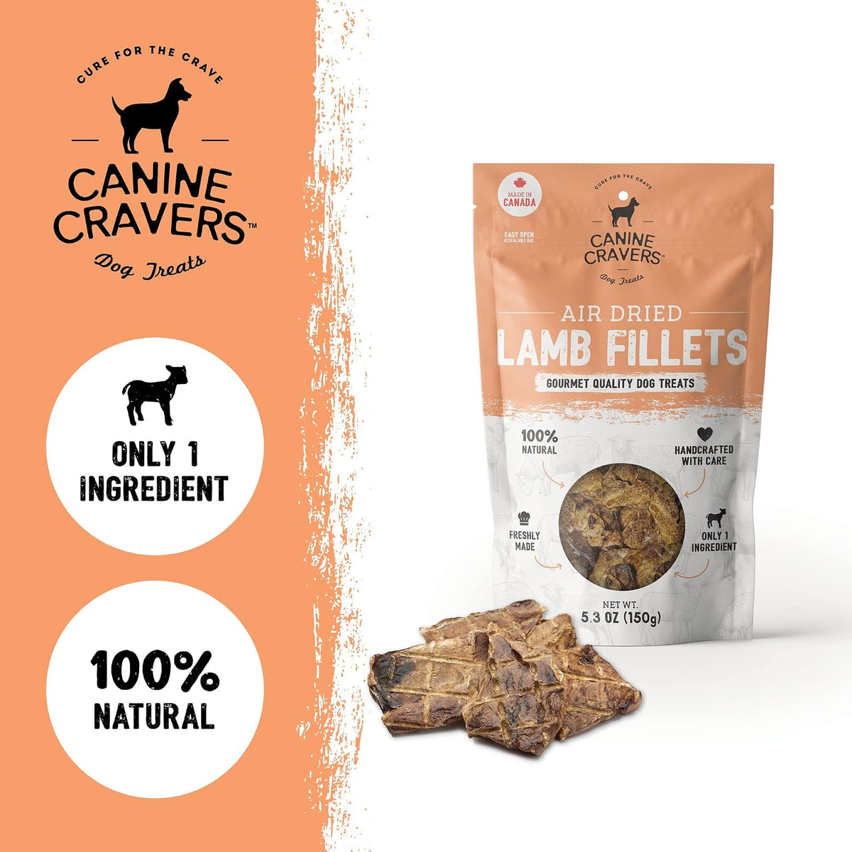 Canine Cravers Single Ingredient Dog Treats – Premium Beef Fillets - Human Grade Air Dried Hypoallergenic Pet Food – Grain, Gluten, and Soy Free – 100% All Natural - 5.3 oz