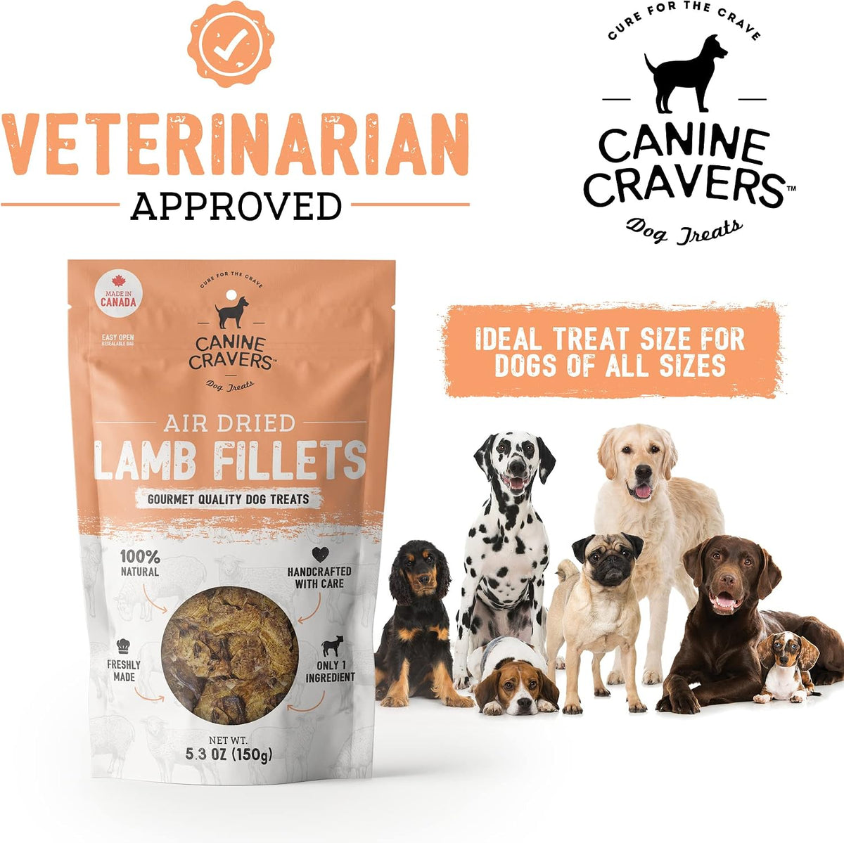 Canine Cravers Single Ingredient Dog Treats – Premium Beef Fillets - Human Grade Air Dried Hypoallergenic Pet Food – Grain, Gluten, and Soy Free – 100% All Natural - 5.3 oz