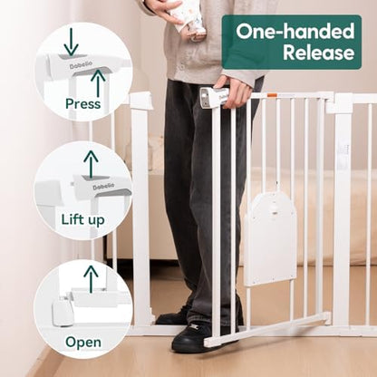 Babelio 36" Tall Auto Close Baby Gate with Small Cat Door, 29-43" Metal Cat Gate for Doorway, Stairs, House. Easy Walk Thru Dog Gate with pet Door, Includes 4 Wall Cups and 3 Extension Pieces, Black