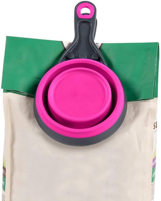 Dexas Pets Collapsible KlipScoop Collapsible Dry Dog Food Scoop and Dog Food Bag Clip, 1 Cup Capacity, Pro Blue