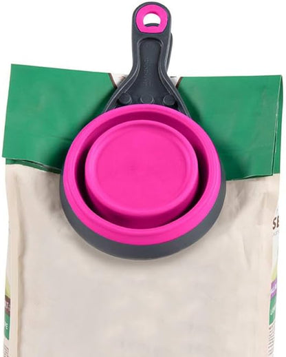Dexas Pets Collapsible KlipScoop Collapsible Dry Dog Food Scoop and Dog Food Bag Clip, 1 Cup Capacity, Pro Blue
