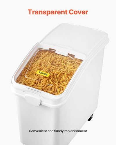 VEVOR Rice Storage Container, 4.5Gallon/20L Capacity Large Dog Food Dispenser Bin, Kitchen Ingredient Grain Cereal Flour Bin, Pet food Containers with Wheels, Measuring Cup, Airtight Lid, 1 Pack