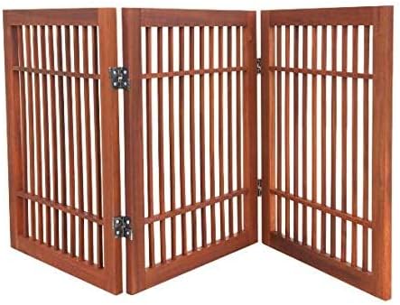 Urnporium Freestanding Wooden Dog Gate for Doorways – Foldable Acacia Wood Pet Gate, No Drill Portable Indoor/Outdoor Puppy Fence Barrier (White Pet Gate, 3 Panel 24" Tall)