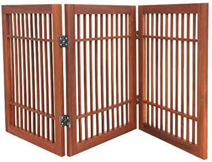 Urnporium Freestanding Wooden Dog Gate for Doorways – Foldable Acacia Wood Pet Gate, No Drill Portable Indoor/Outdoor Puppy Fence Barrier (White Pet Gate, 3 Panel 24" Tall)