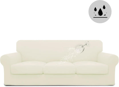 Easy-Going 100% Dual Waterproof 4 Pieces Stretch Soft Couch Cover for Dogs, Sofa Slipcover for 3 Separate Cushion Couch Leakproof Furniture Protector for Kids, Pets Dark Gray
