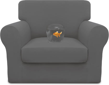 Easy-Going 100% Dual Waterproof 4 Pieces Stretch Soft Couch Cover for Dogs, Sofa Slipcover for 3 Separate Cushion Couch Leakproof Furniture Protector for Kids, Pets Dark Gray