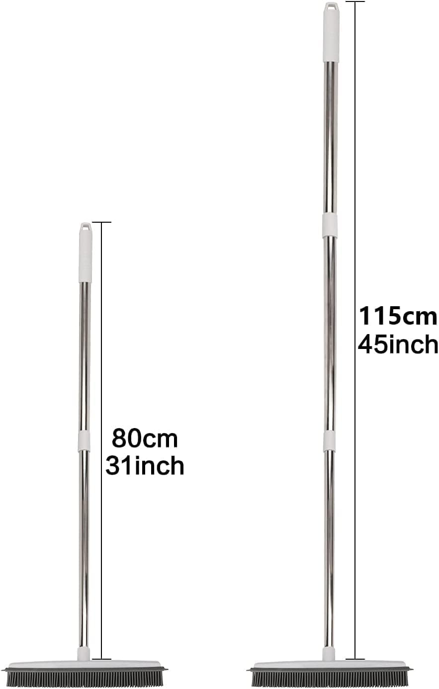 Pet Hair Rubber Broom with Squeegee for Carpet,Fur Remover Broom Carpet Rake for Pet Hair Removal, with 50" Long Handle, Dual-Sided for Hardwood Floor, Tile,Portable Detailing Lint Brush