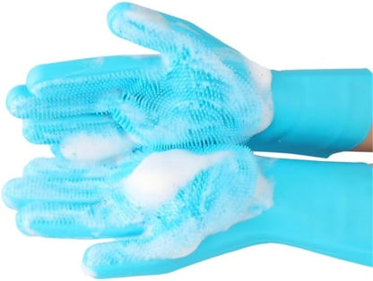 Pet Grooming Gloves, Heat Resistant Silicone Gloves，Silicone Hair Removal Mitt for Dogs and Cats,Cat Bathing Gloves ，Cat and Dog Massage Products， Blue。