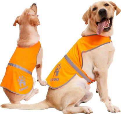 Blaze Orange Reflective Dog Safety Vest for Walking & Jogging L