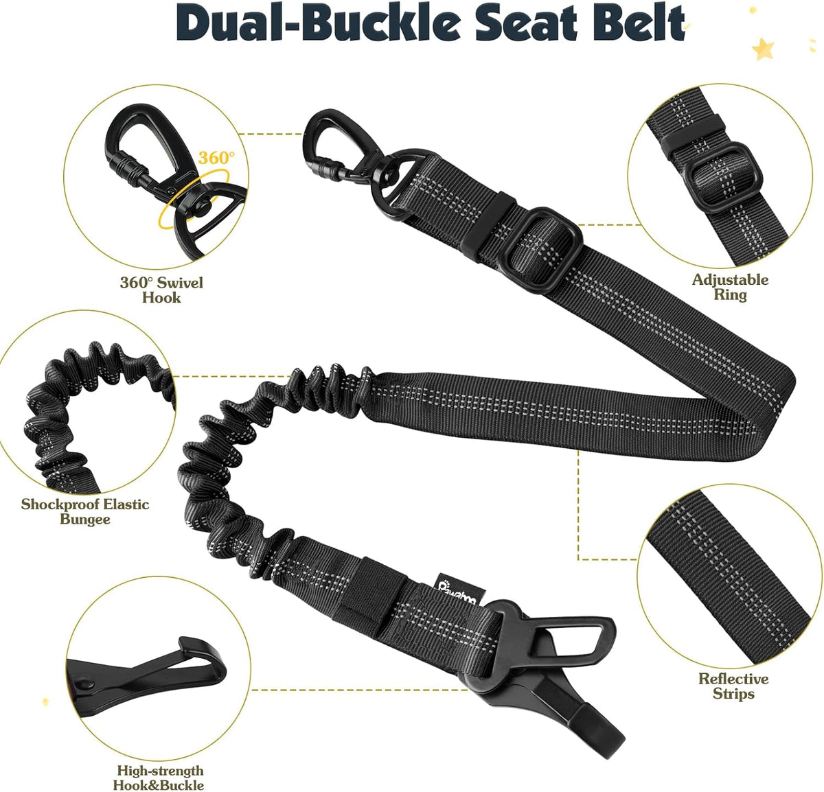 Dog Seat Belt Harness for Car, Seatbelt Harness with 2 in 1 Buckle