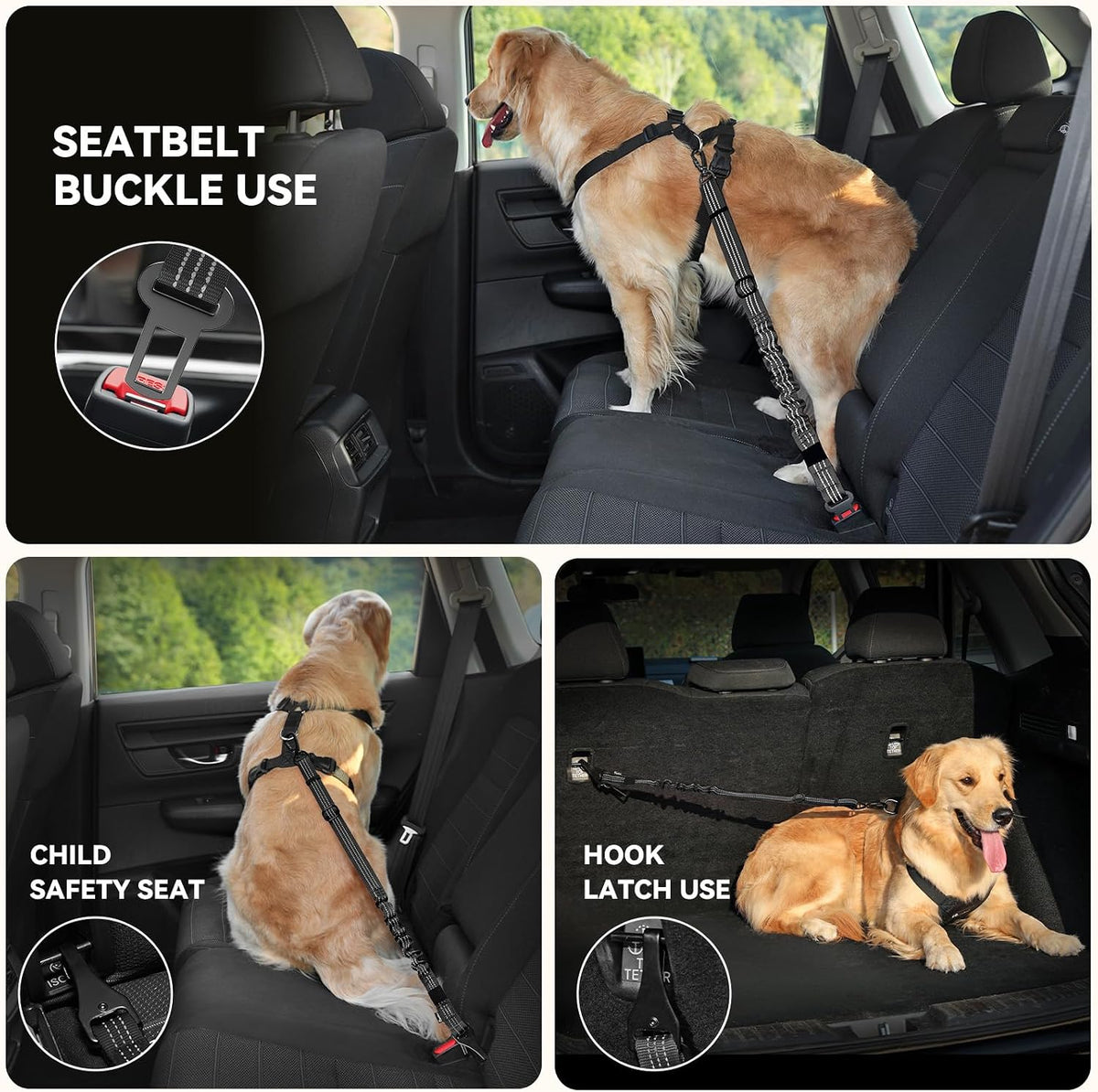 Dog Seat Belt Harness for Car, Seatbelt Harness with 2 in 1 Buckle