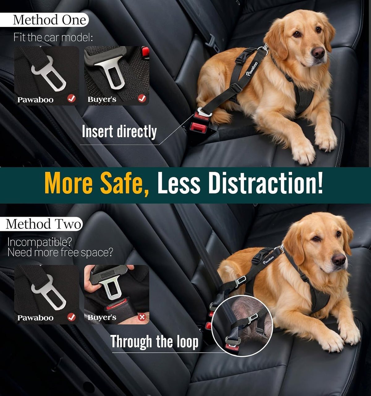 Dog Seat Belt Harness for Car, Seatbelt Harness with 2 in 1 Buckle