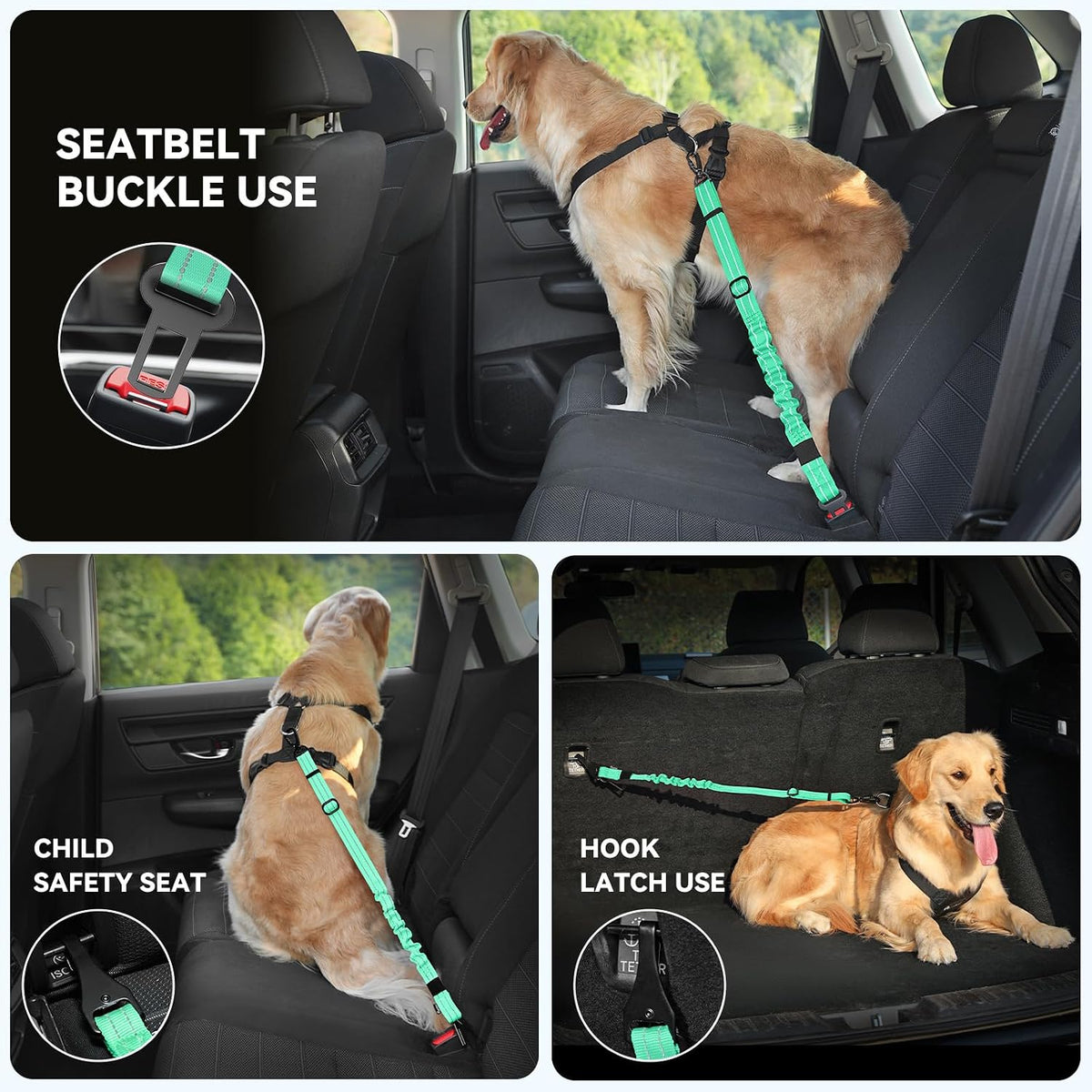 Dog Seat Belt Harness for Car, Seatbelt Harness with 2 in 1 Buckle