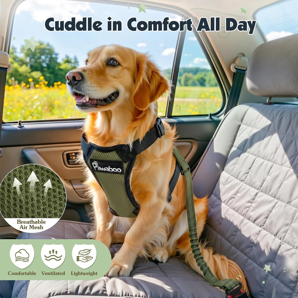 Dog Seat Belt Harness for Car, Seatbelt Harness with 2 in 1 Buckle