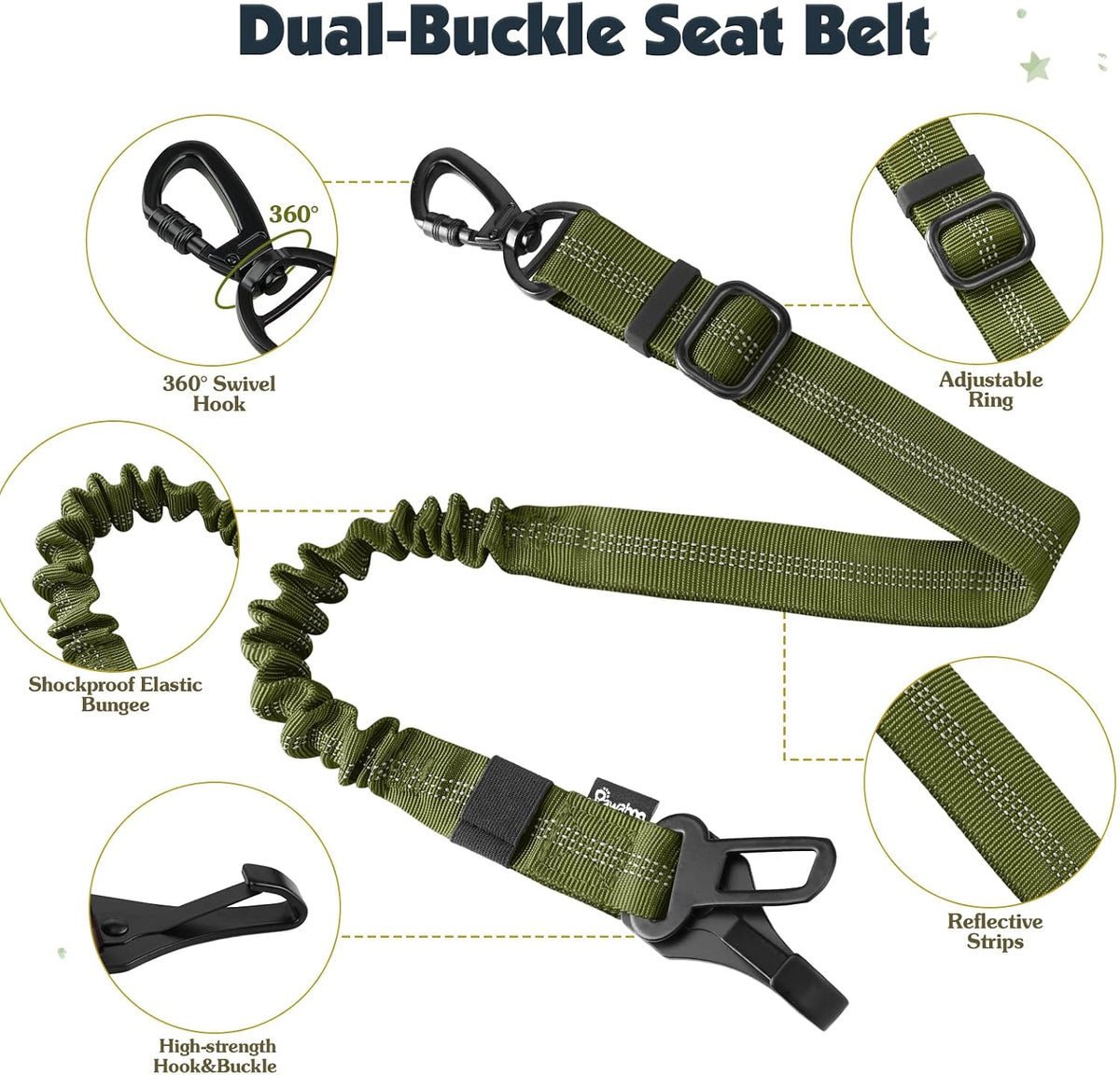 Dog Seat Belt Harness for Car, Seatbelt Harness with 2 in 1 Buckle