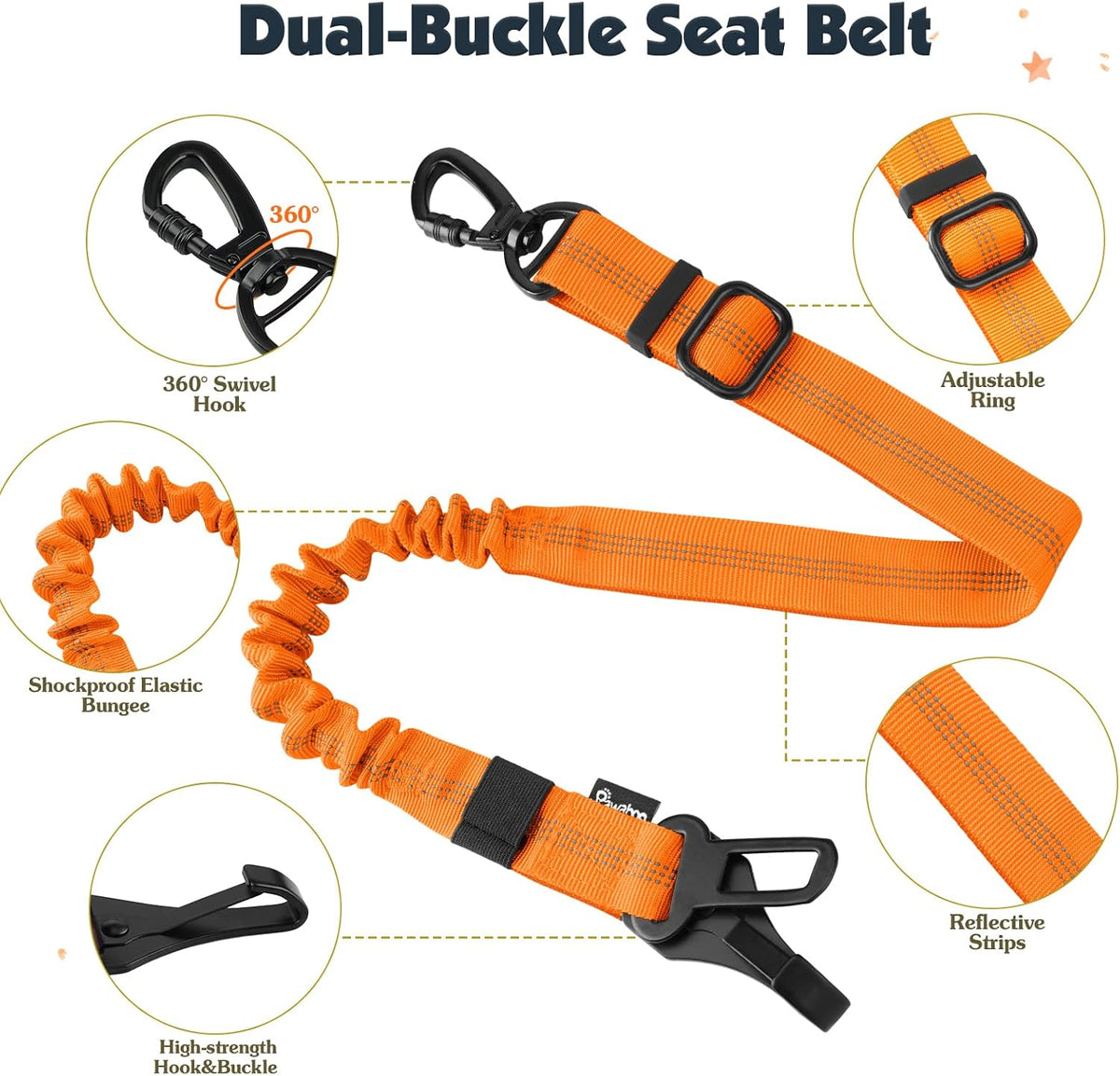 Dog Seat Belt Harness for Car, Seatbelt Harness with 2 in 1 Buckle