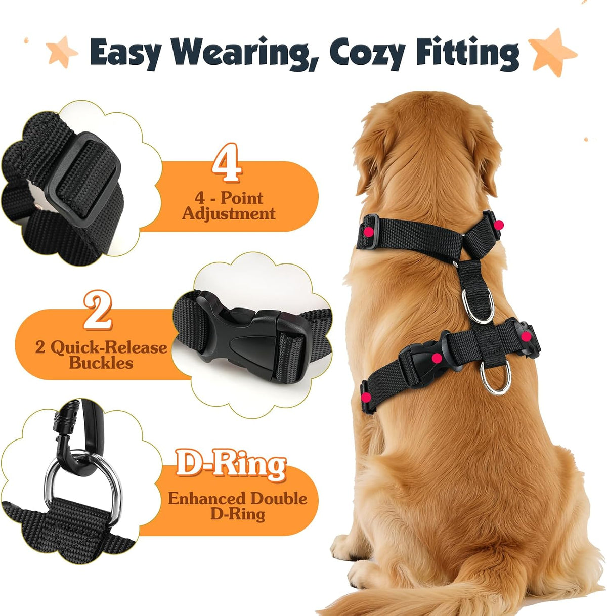 Dog Seat Belt Harness for Car, Seatbelt Harness with 2 in 1 Buckle