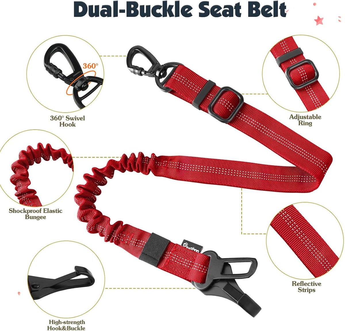 Dog Seat Belt Harness for Car, Seatbelt Harness with 2 in 1 Buckle