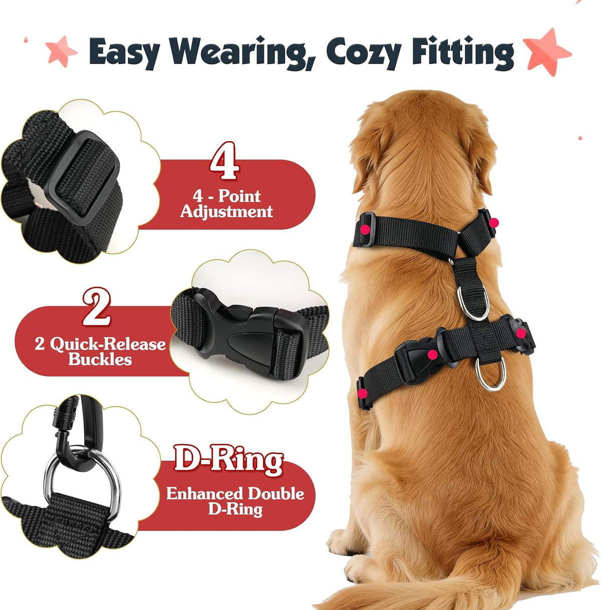 Dog Seat Belt Harness for Car, Seatbelt Harness with 2 in 1 Buckle