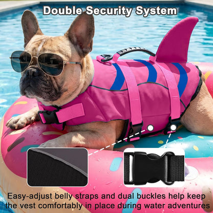 Dog Life Jacket Shark, Dog Life Vest Adjustable Ripstop, Dog Swimming Safety Vest with Superior Buoyancy & Rescue Handle for Small Medium Large Dogs, Swim, Pool, Beach, Boating
