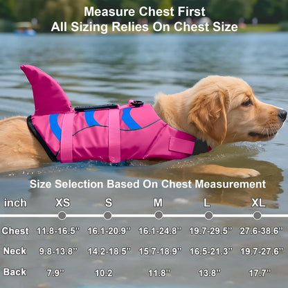 Dog Life Jacket Shark, Dog Life Vest Adjustable Ripstop, Dog Swimming Safety Vest with Superior Buoyancy & Rescue Handle for Small Medium Large Dogs, Swim, Pool, Beach, Boating