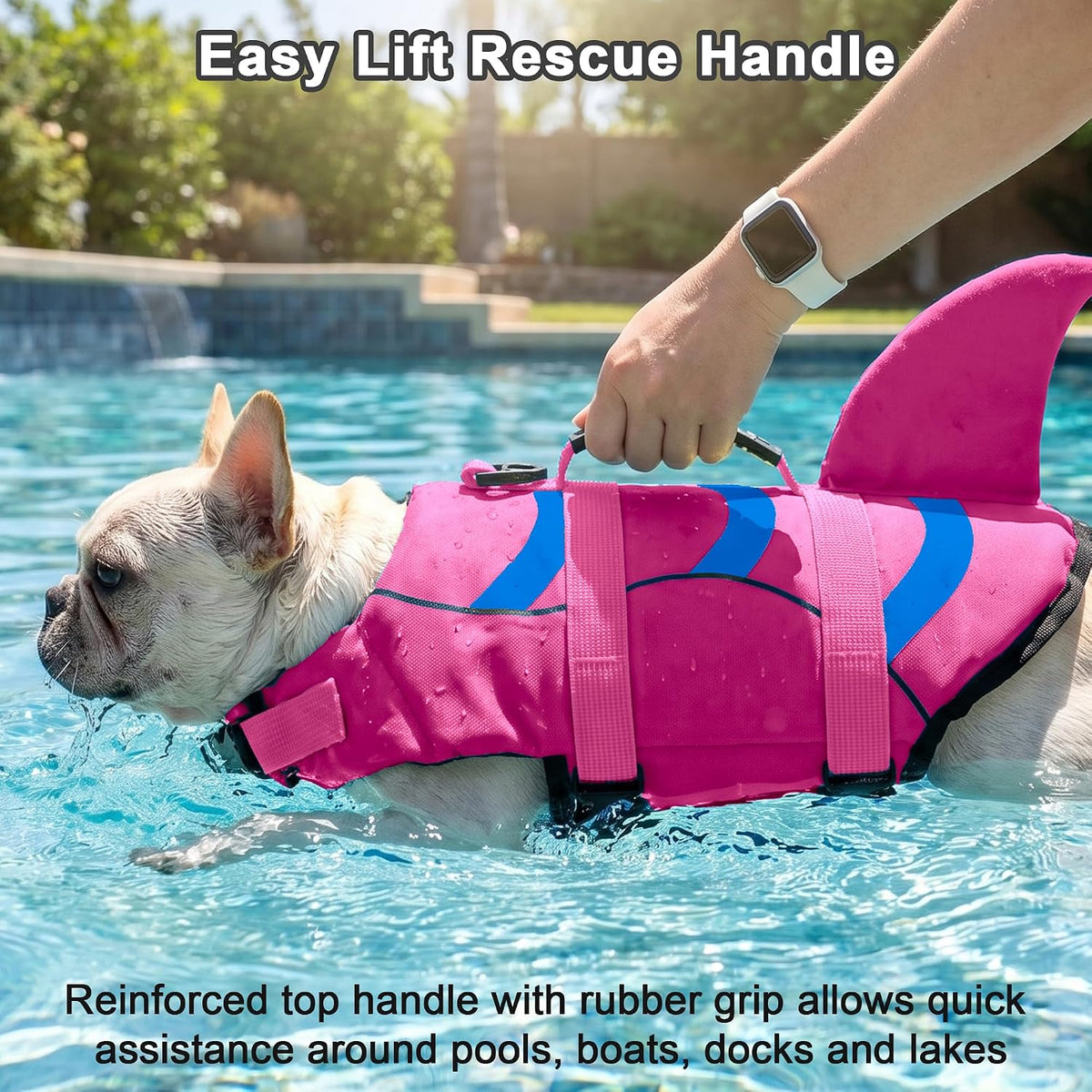 Dog Life Jacket Shark, Dog Life Vest Adjustable Ripstop, Dog Swimming Safety Vest with Superior Buoyancy & Rescue Handle for Small Medium Large Dogs, Swim, Pool, Beach, Boating