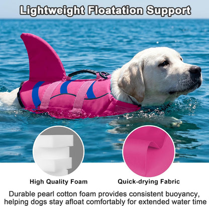 Dog Life Jacket Shark, Dog Life Vest Adjustable Ripstop, Dog Swimming Safety Vest with Superior Buoyancy & Rescue Handle for Small Medium Large Dogs, Swim, Pool, Beach, Boating