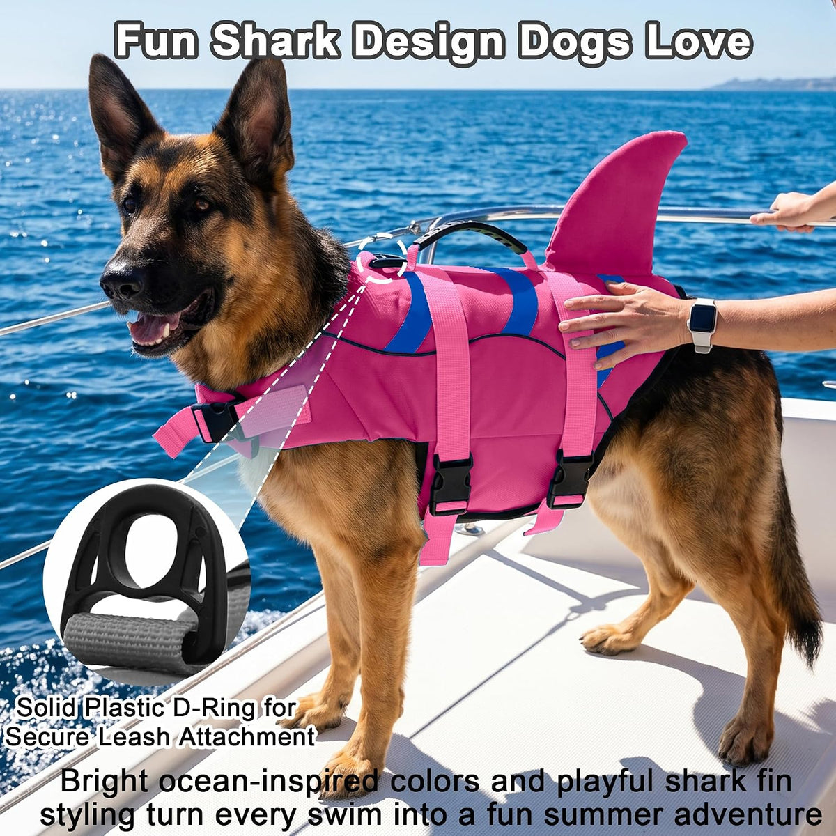 Dog Life Jacket Shark, Dog Life Vest Adjustable Ripstop, Dog Swimming Safety Vest with Superior Buoyancy & Rescue Handle for Small Medium Large Dogs, Swim, Pool, Beach, Boating