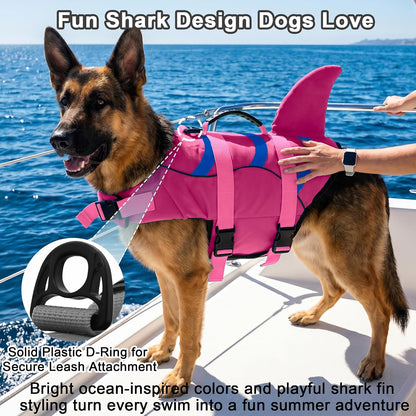 Dog Life Jacket Shark, Dog Life Vest Adjustable Ripstop, Dog Swimming Safety Vest with Superior Buoyancy & Rescue Handle for Small Medium Large Dogs, Swim, Pool, Beach, Boating
