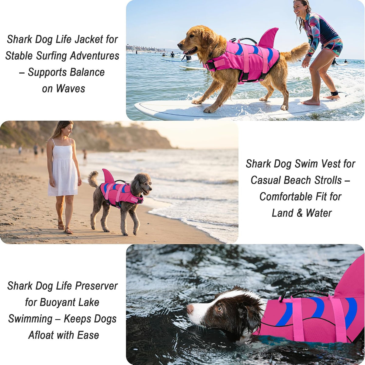 Dog Life Jacket Shark, Dog Life Vest Adjustable Ripstop, Dog Swimming Safety Vest with Superior Buoyancy & Rescue Handle for Small Medium Large Dogs, Swim, Pool, Beach, Boating