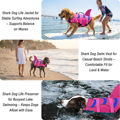 Dog Life Jacket Shark, Dog Life Vest Adjustable Ripstop, Dog Swimming Safety Vest with Superior Buoyancy & Rescue Handle for Small Medium Large Dogs, Swim, Pool, Beach, Boating