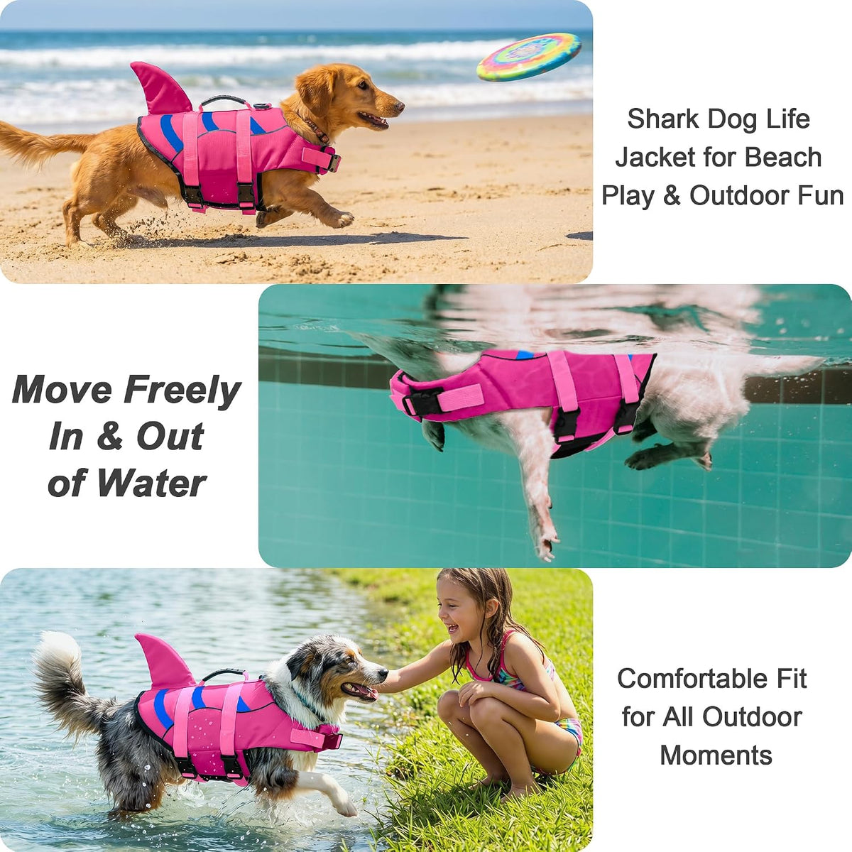 Dog Life Jacket Shark, Dog Life Vest Adjustable Ripstop, Dog Swimming Safety Vest with Superior Buoyancy & Rescue Handle for Small Medium Large Dogs, Swim, Pool, Beach, Boating