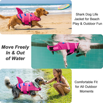 Dog Life Jacket Shark, Dog Life Vest Adjustable Ripstop, Dog Swimming Safety Vest with Superior Buoyancy & Rescue Handle for Small Medium Large Dogs, Swim, Pool, Beach, Boating