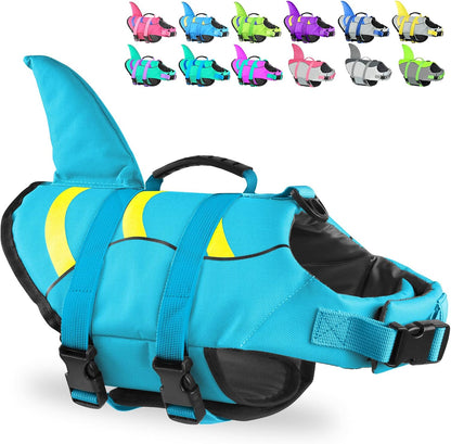 Dog Life Jacket Shark, Dog Life Vest Adjustable Ripstop, Dog Swimming Safety Vest with Superior Buoyancy & Rescue Handle for Small Medium Large Dogs, Swim, Pool, Beach, Boating