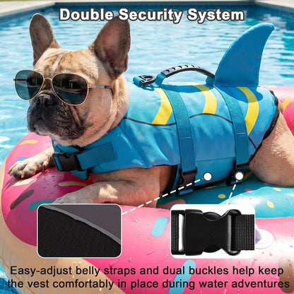 Dog Life Jacket Shark, Dog Life Vest Adjustable Ripstop, Dog Swimming Safety Vest with Superior Buoyancy & Rescue Handle for Small Medium Large Dogs, Swim, Pool, Beach, Boating