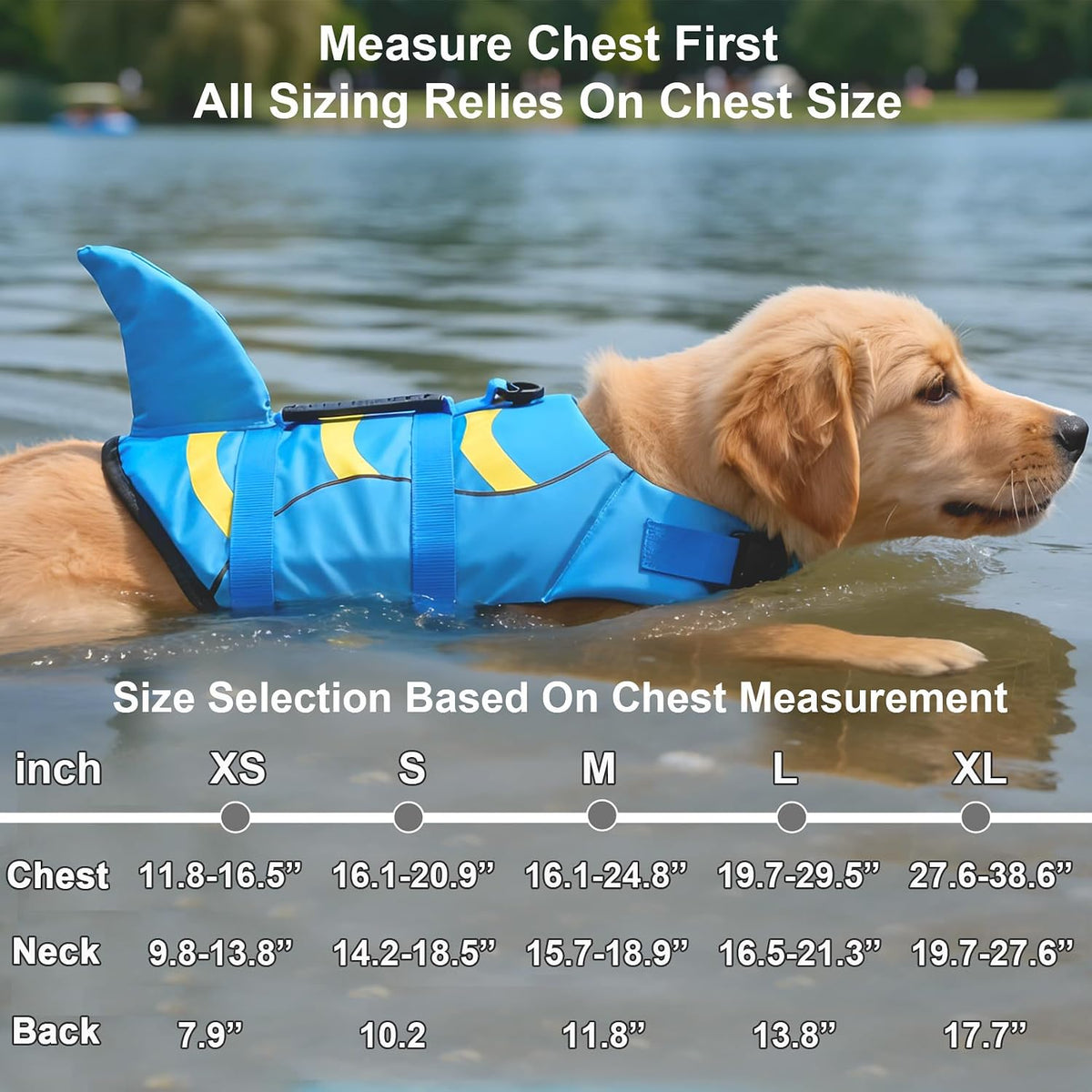 Dog Life Jacket Shark, Dog Life Vest Adjustable Ripstop, Dog Swimming Safety Vest with Superior Buoyancy & Rescue Handle for Small Medium Large Dogs, Swim, Pool, Beach, Boating