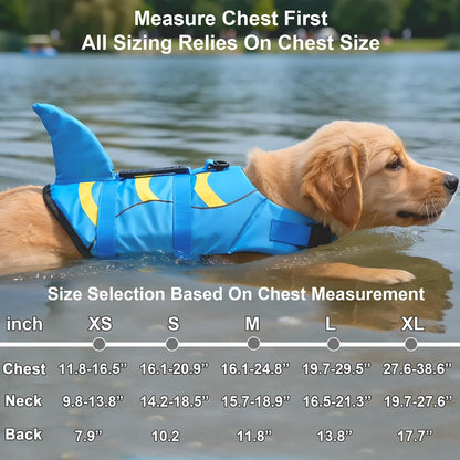 Dog Life Jacket Shark, Dog Life Vest Adjustable Ripstop, Dog Swimming Safety Vest with Superior Buoyancy & Rescue Handle for Small Medium Large Dogs, Swim, Pool, Beach, Boating