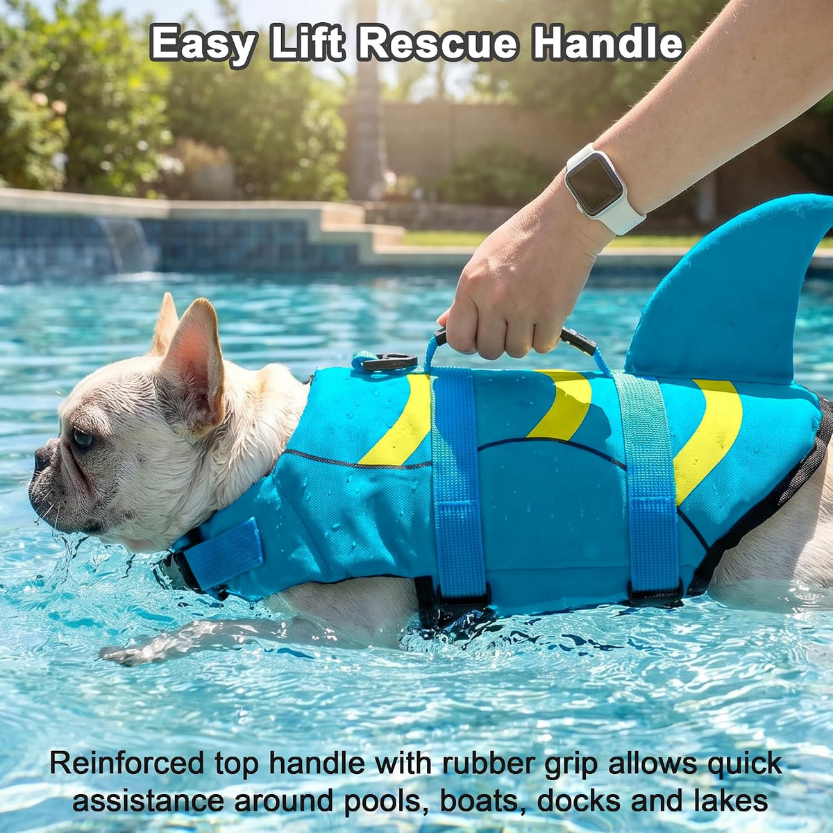 Dog Life Jacket Shark, Dog Life Vest Adjustable Ripstop, Dog Swimming Safety Vest with Superior Buoyancy & Rescue Handle for Small Medium Large Dogs, Swim, Pool, Beach, Boating