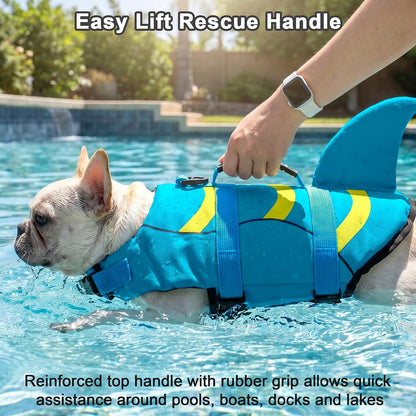 Dog Life Jacket Shark, Dog Life Vest Adjustable Ripstop, Dog Swimming Safety Vest with Superior Buoyancy & Rescue Handle for Small Medium Large Dogs, Swim, Pool, Beach, Boating