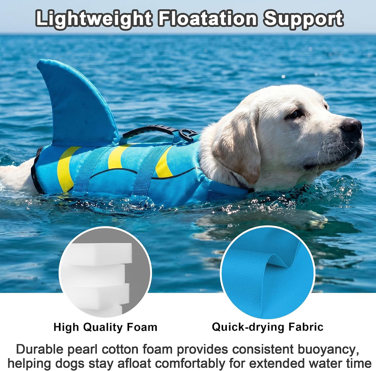 Dog Life Jacket Shark, Dog Life Vest Adjustable Ripstop, Dog Swimming Safety Vest with Superior Buoyancy & Rescue Handle for Small Medium Large Dogs, Swim, Pool, Beach, Boating