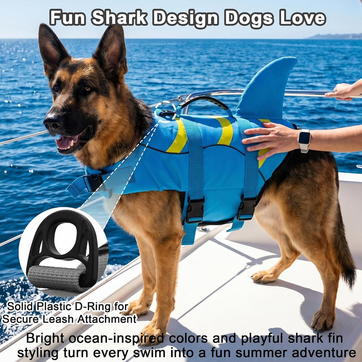 Dog Life Jacket Shark, Dog Life Vest Adjustable Ripstop, Dog Swimming Safety Vest with Superior Buoyancy & Rescue Handle for Small Medium Large Dogs, Swim, Pool, Beach, Boating