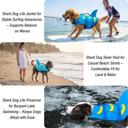 Dog Life Jacket Shark, Dog Life Vest Adjustable Ripstop, Dog Swimming Safety Vest with Superior Buoyancy & Rescue Handle for Small Medium Large Dogs, Swim, Pool, Beach, Boating