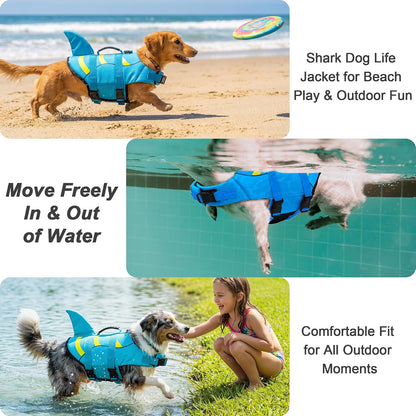 Dog Life Jacket Shark, Dog Life Vest Adjustable Ripstop, Dog Swimming Safety Vest with Superior Buoyancy & Rescue Handle for Small Medium Large Dogs, Swim, Pool, Beach, Boating